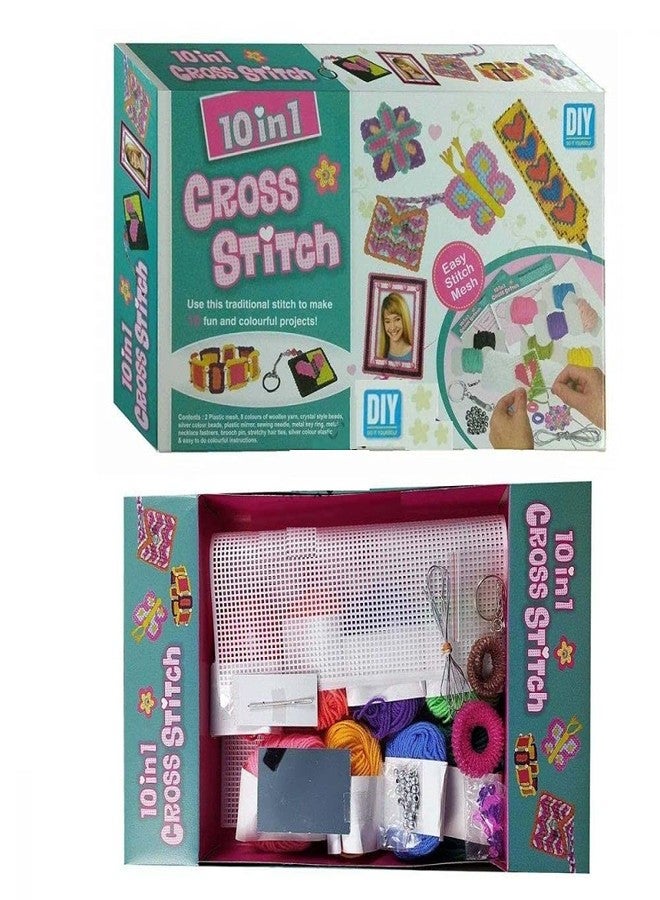 EKTA Cross Stitch 10 in 1 Art and Craft Stitching Game To Make 10 Colourful Projects For Kids- Multi color, Fabric; Plastic - Image 1